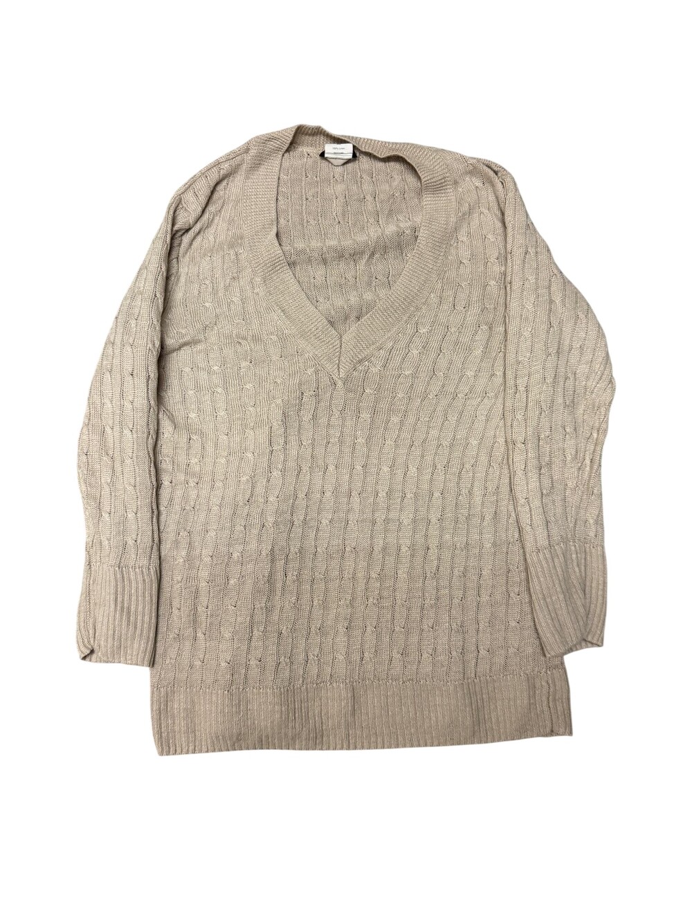 J Crew Sweater Womens XS Beige Linen Cable Knit V Neck Pullover Lightweight Top